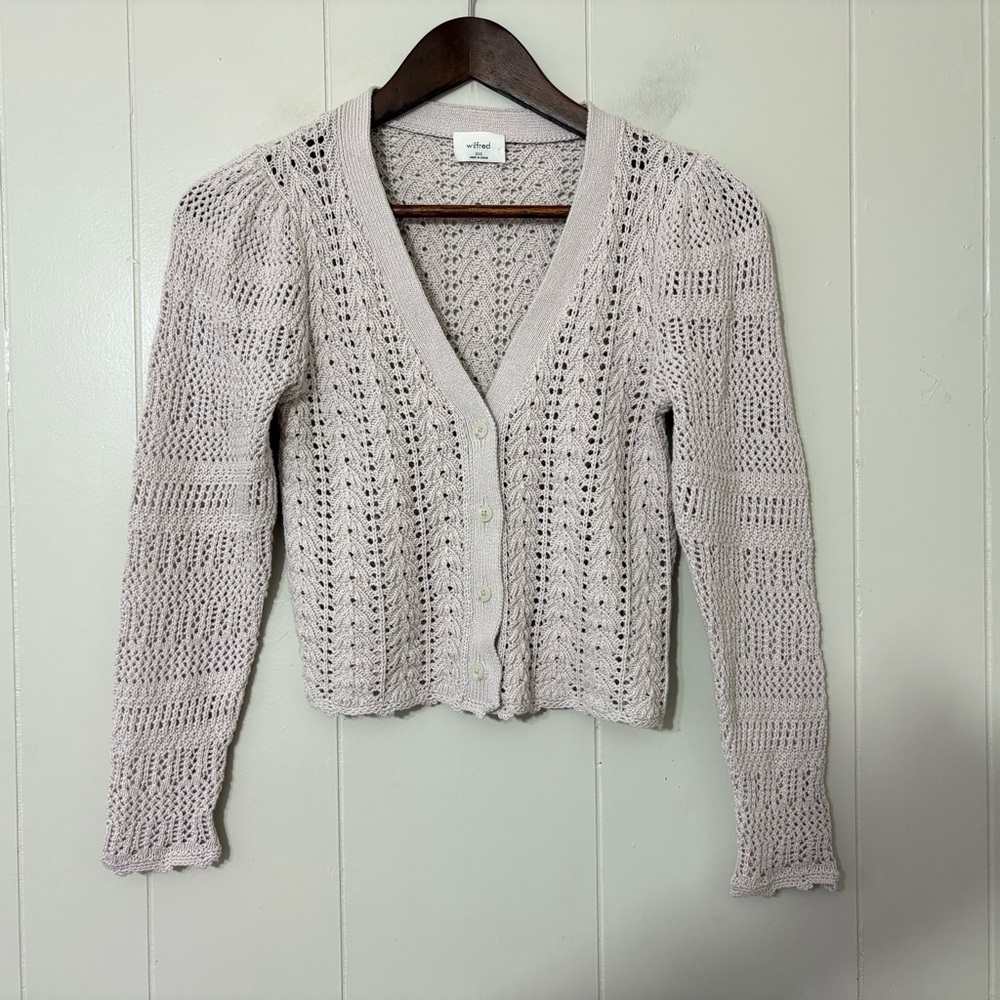 Aritzia Wilfred Splendour Cardigan 100% Open Knit Size 2XS Purple/grayish color - Picture 3 of 12